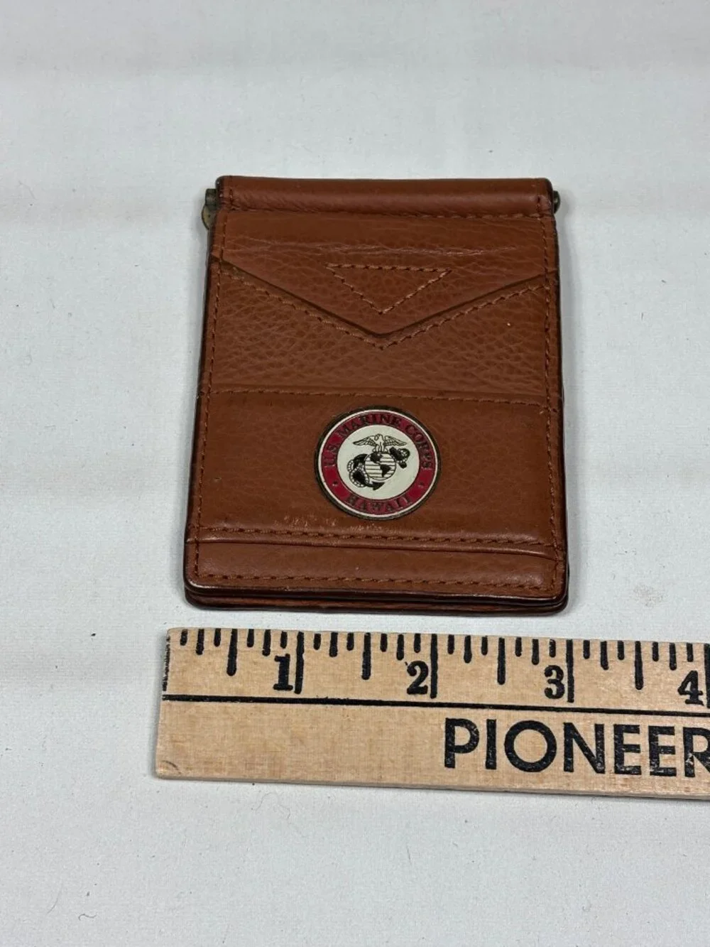 VTG U.S. Marine Corps USMC Hawaii Leather Money Clip Wallet Enameled EGA Emblem